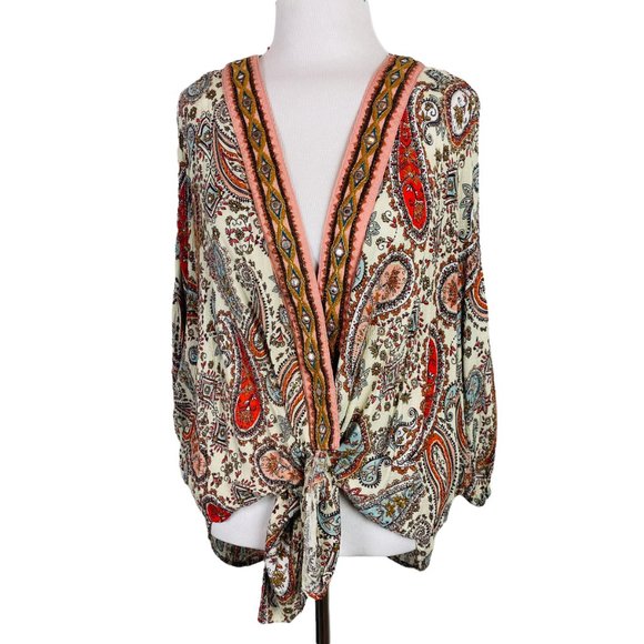 Est 1946 Other - Boho Paisley Print Front Tie Beach Cover Up Top